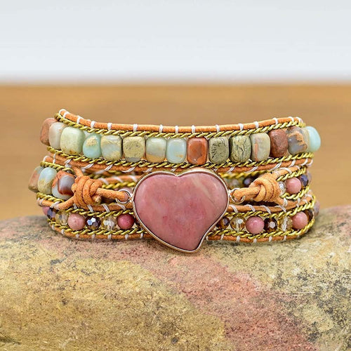 Rhodonite Heart Wrap Bracelet
