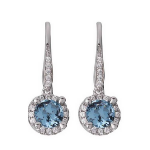 Silver blue drop earrings encrusted with CZ